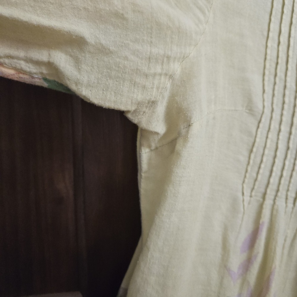 Sundance Floral Pintuck Pleated Button Up Tunic Top Boho Airy Artsy‎ Pockets L - Picture 9 of 16